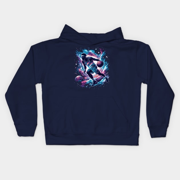 Cosmic Crossover: Where Hoops Meet the Universe Kids Hoodie by Thewondercabinet28